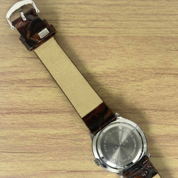 Anchor Blue Wristwatch Floral Brown Leather Buckle Band Silver Tone Face - Picture 4 of 5